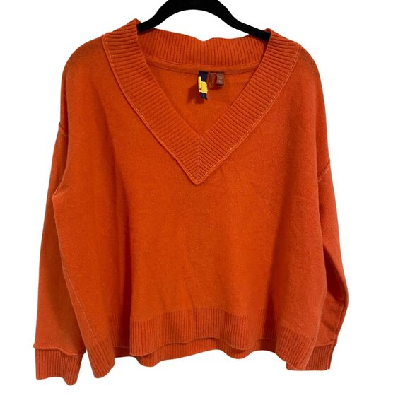 Pilcro Sweaters - Anthrologie Pilcro 100% Cashmere Seamed‎ V-Neck Orange Sweater Size XS
